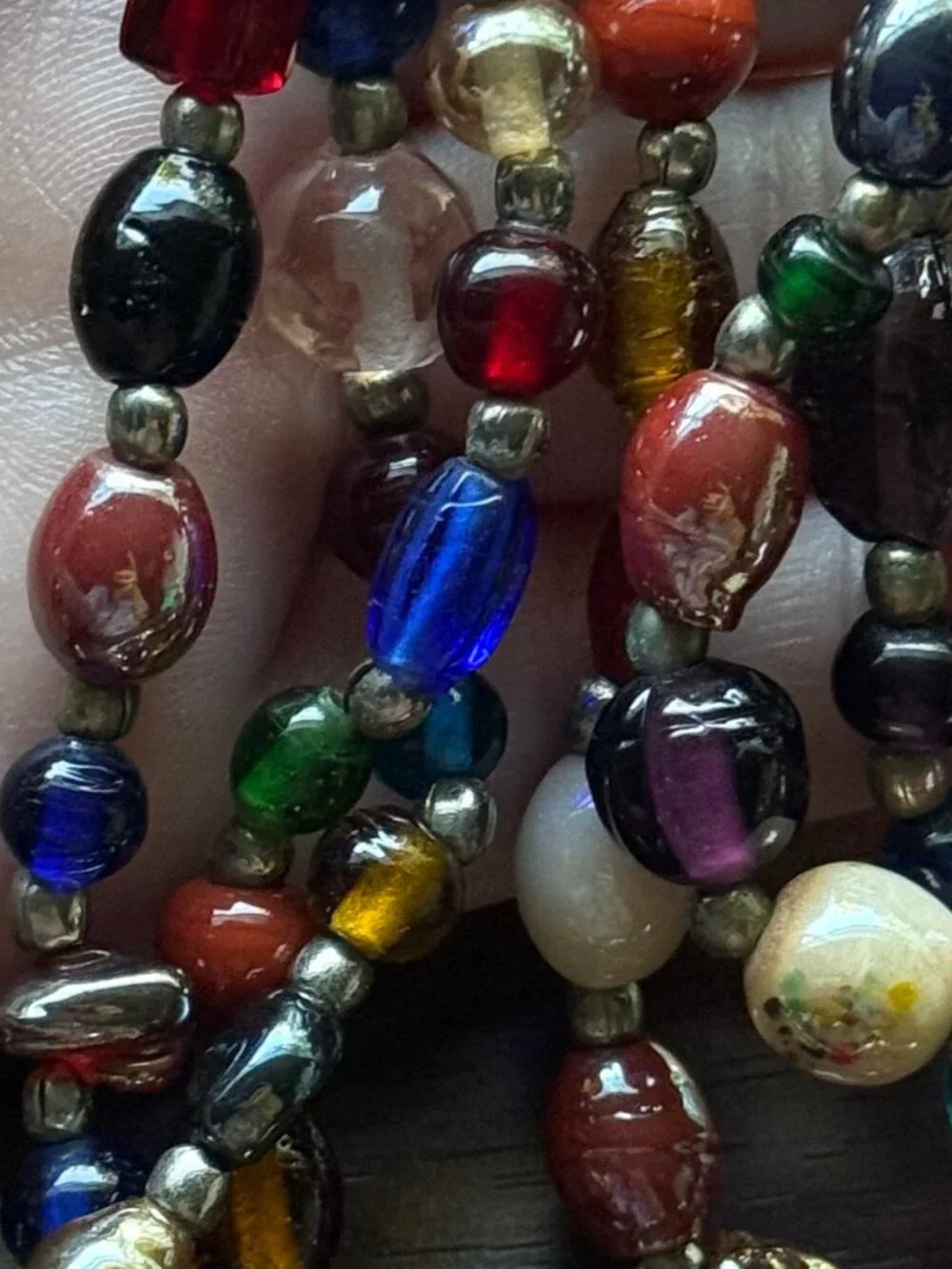Vintage Colorful Glass Bead Layered Necklace